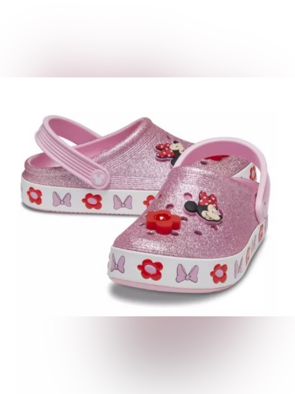 Crocs Disney Pink Glitter Minnie Mouse  light up shoes with charms.